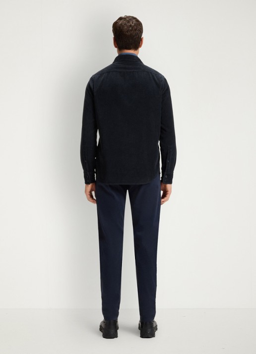 BOSS Regular-fit overhemd van katoenen corduroy - achterkant donkerblauw