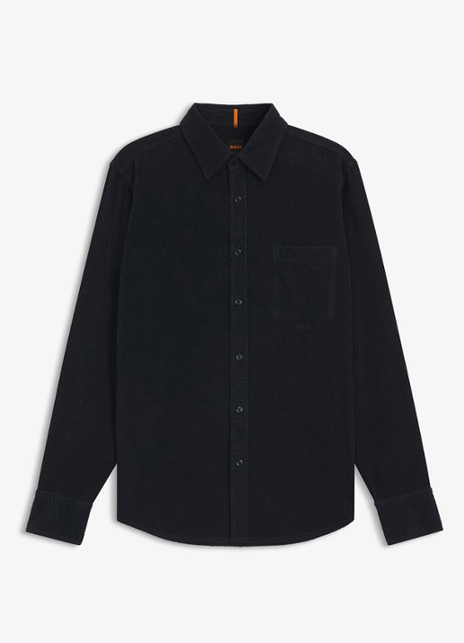 BOSS Regular-fit overhemd van katoenen corduroy - voorkant 2 donkerblauw