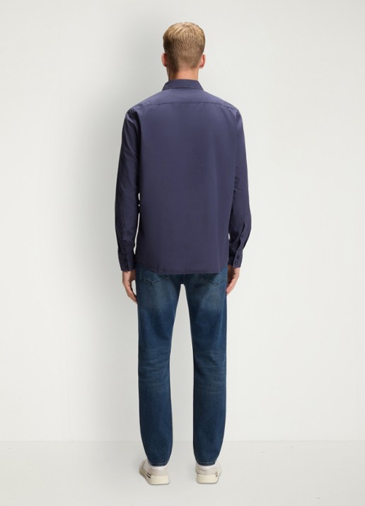 BOSS Regular-fit overhemd van katoenen popeline - achterkant 3 navy-418 / blauw