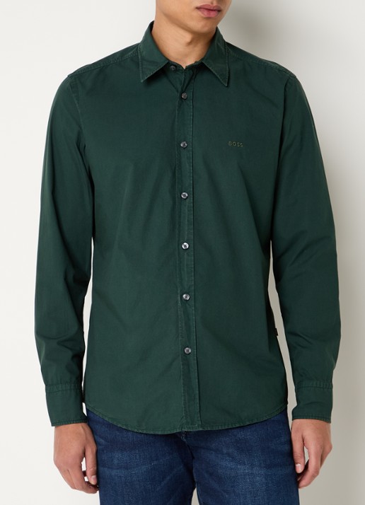 BOSS Regular-fit overhemd van katoenen popeline - detail 2 open green-350 / groen