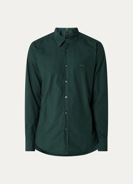 BOSS Regular-fit overhemd van katoenen popeline - voorkant 3 open green-350 / groen