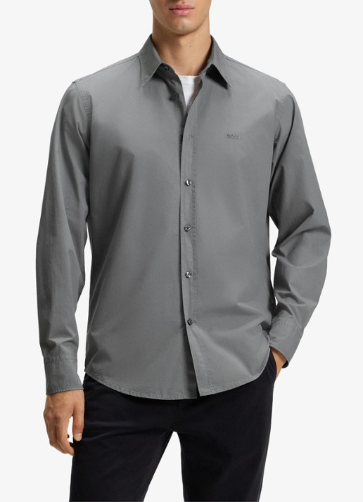 BOSS Regular-fit overhemd van katoenen popeline - detail 3 open grey-062 / grijs