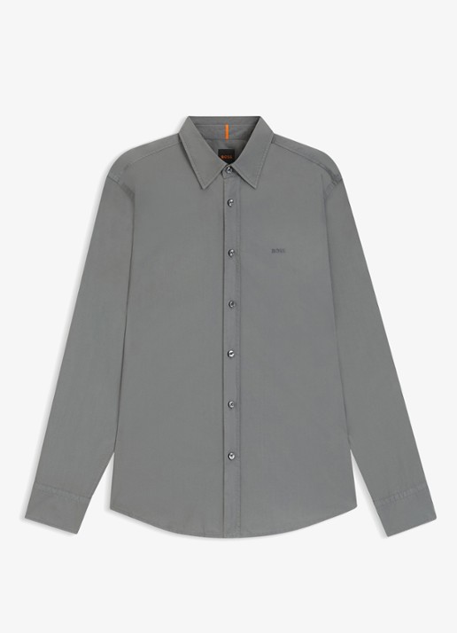 BOSS Regular-fit overhemd van katoenen popeline - voorkant open grey-062 / grijs