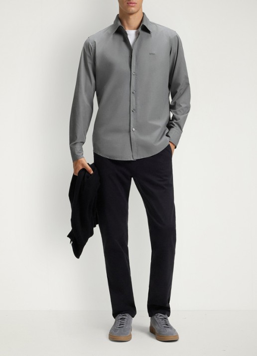 BOSS Regular-fit overhemd van katoenen popeline - voorkant 2 open grey-062 / grijs