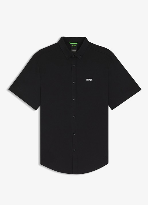 BOSS Regular-fit overhemd van kreukbestendige katoenen jersey - voorkant 5 black-002 / zwart