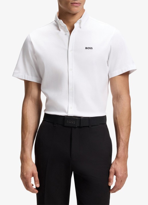 BOSS Regular-fit overhemd van kreukbestendige katoenen jersey