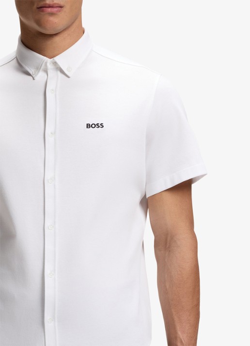 BOSS Regular-fit overhemd van kreukbestendige katoenen jersey - detail 5 white-100 / wit
