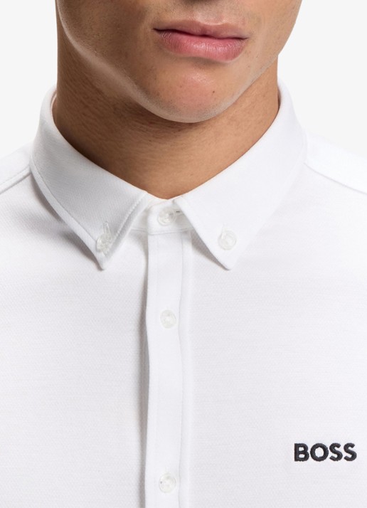 BOSS Regular-fit overhemd van kreukbestendige katoenen jersey - detail 6 white-100 / wit
