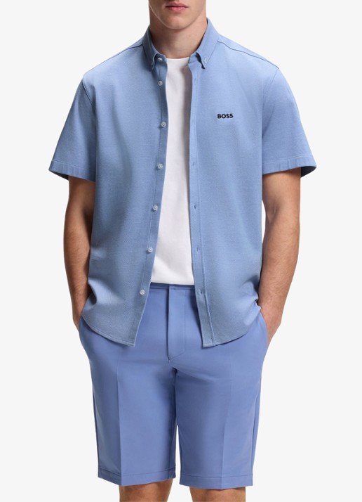 BOSS Regular-fit overhemd van kreukbestendige katoenen jersey