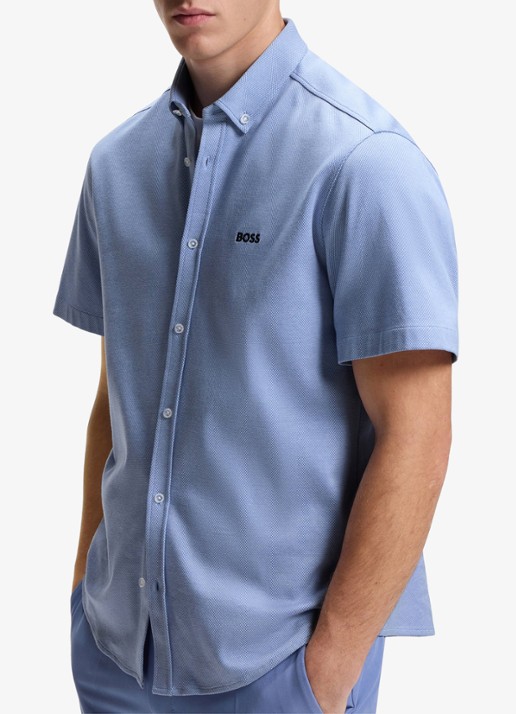 BOSS Regular-fit overhemd van kreukbestendige katoenen jersey - detail 6 light/pastel blue-459 / blauw