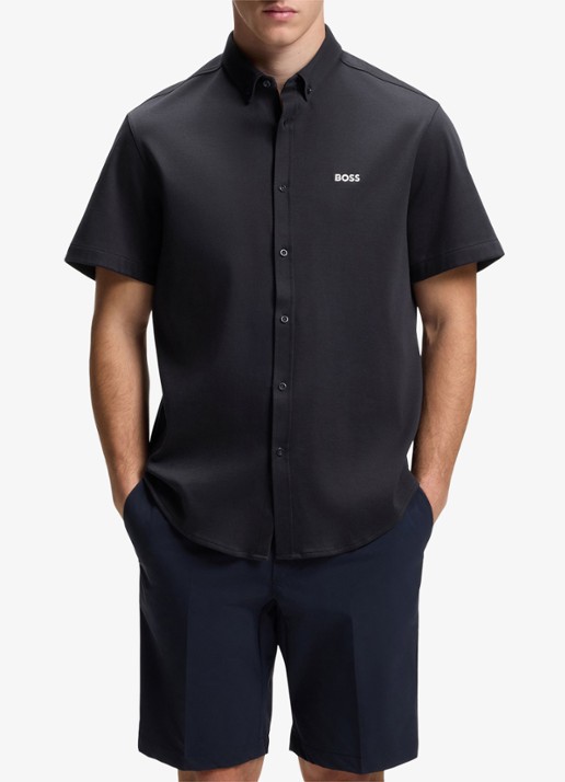 BOSS Regular-fit overhemd van kreukbestendige katoenen jersey