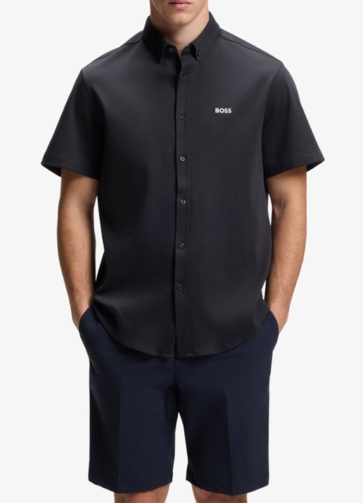 BOSS Regular-fit overhemd van kreukbestendige katoenen jersey