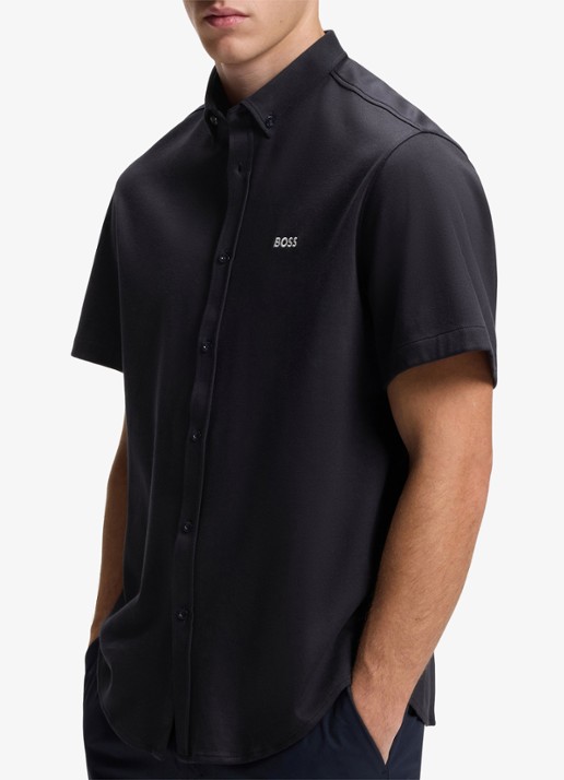 BOSS Regular-fit overhemd van kreukbestendige katoenen jersey - detail 3 dark blue-402 / blauw