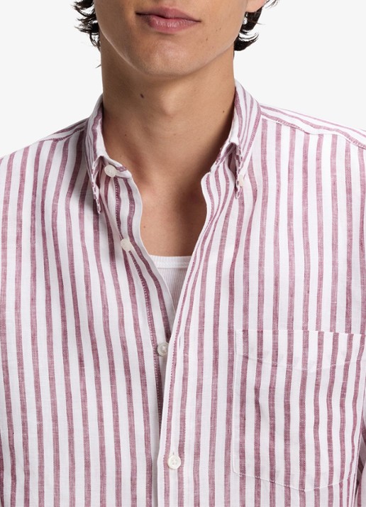 BOSS Regular fit overhemd van linnen met streepprint - detail 4 rood