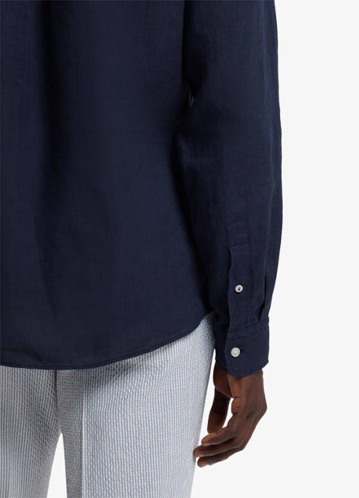 BOSS Regular fit overhemd van linnen - detail 2 donkerblauw