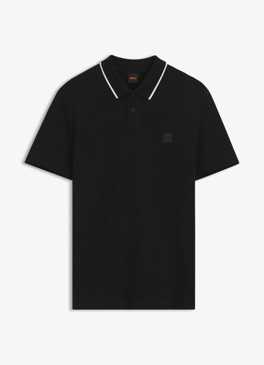 BOSS Regular fit polo met getipte boorden - voorkant zwart