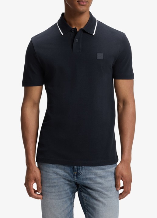 BOSS Regular fit polo met getipte boorden - detail 4 donkerblauw