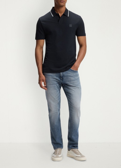 BOSS Regular fit polo met getipte boorden - voorkant 3 donkerblauw