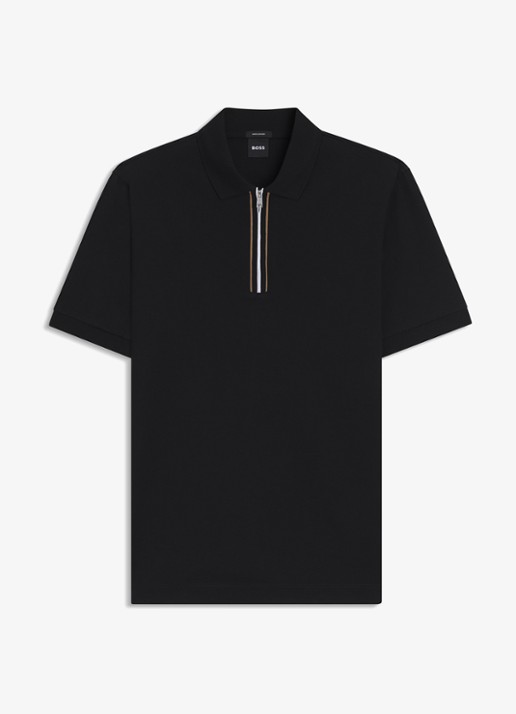 BOSS Regular fit polo met halve rits - voorkant zwart