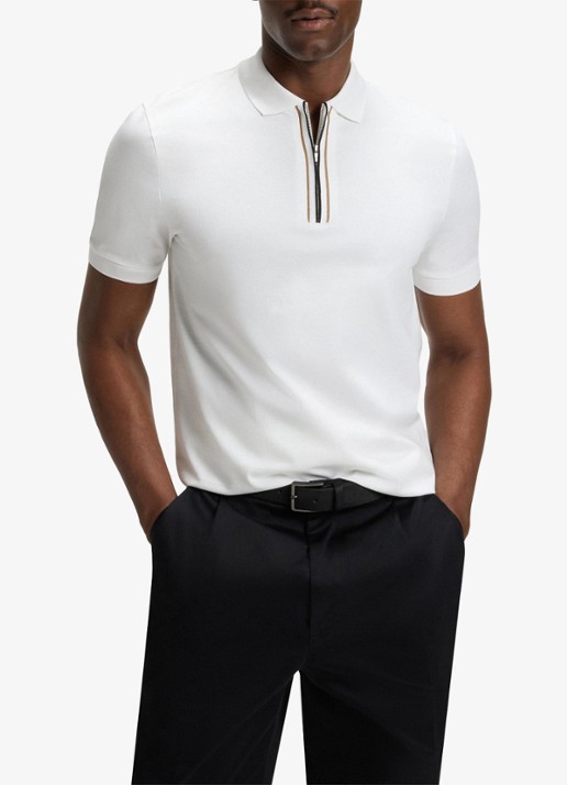 BOSS Regular fit polo met halve rits - detail 2 wit