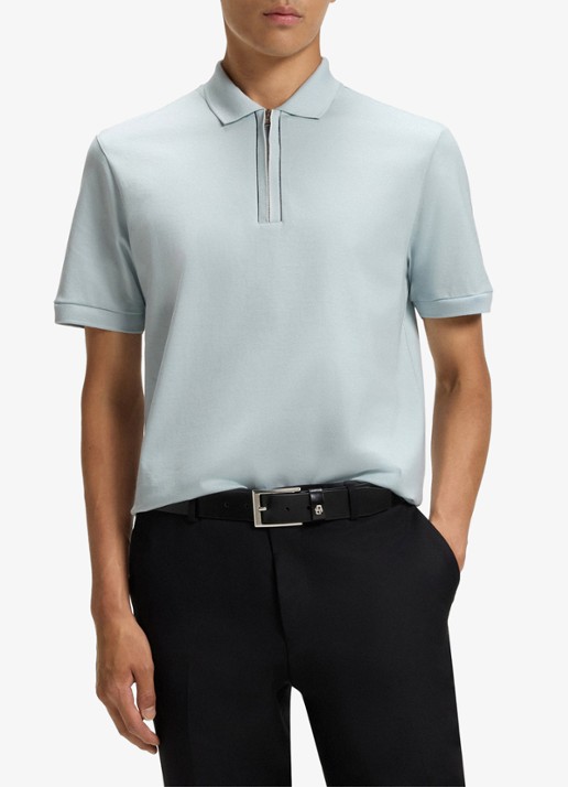 BOSS Regular fit polo met halve rits - detail staalblauw