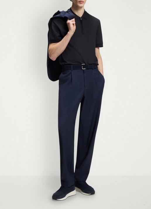 BOSS Regular fit polo met halve rits - voorkant 5 donkerblauw
