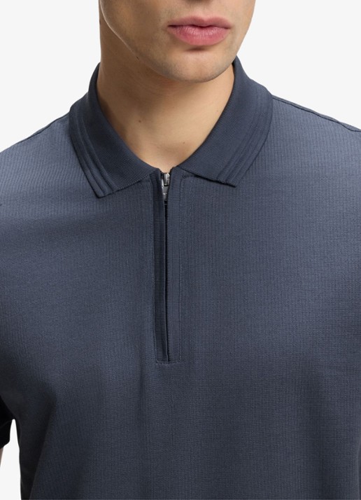 BOSS Regular fit polo met halve rits - detail 4 blauwgrijs