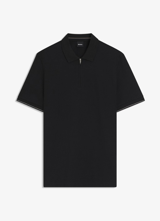 BOSS Regular fit polo met halve rits - voorkant zwart