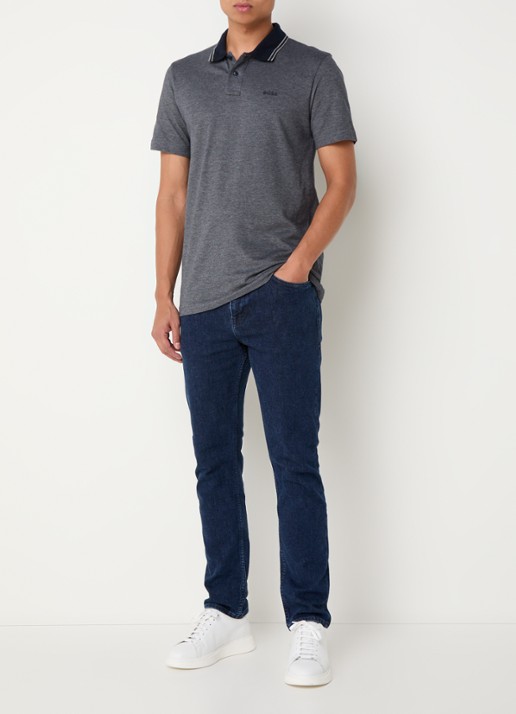 BOSS Regular fit polo met logo - voorkant 3 donkerblauw