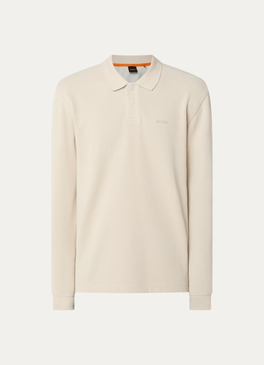 BOSS Regular fit polo met logo - voorkant beige