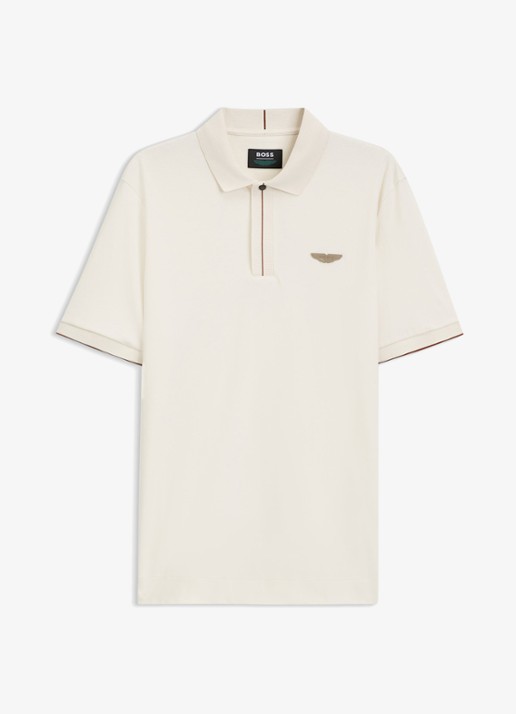 BOSS Regular fit polo met logo - voorkant gebroken wit