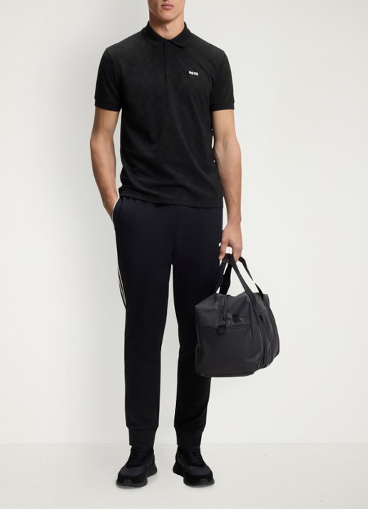 BOSS Regular fit polo met logoprint - voorkant 2 zwart