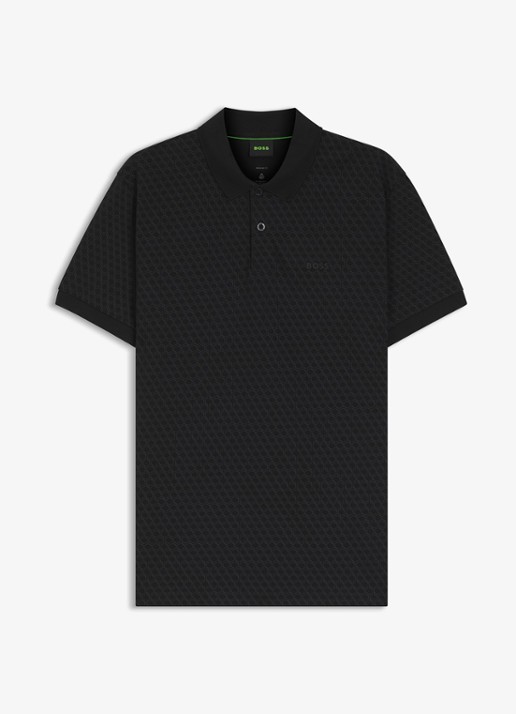 BOSS Regular fit polo met structuur  - voorkant 4 zwart