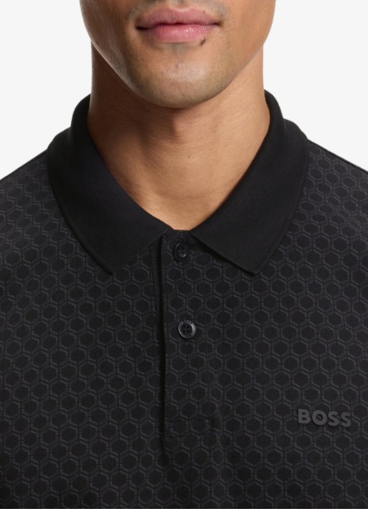 BOSS Regular fit polo met structuur  - detail 3 zwart