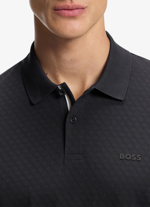 BOSS Regular fit polo met structuur  - detail 2 donkerblauw
