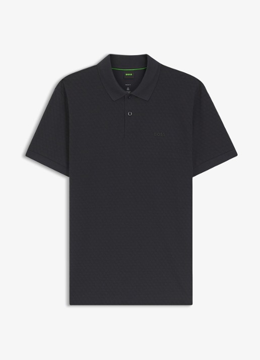 BOSS Regular fit polo met structuur  - voorkant 4 donkerblauw