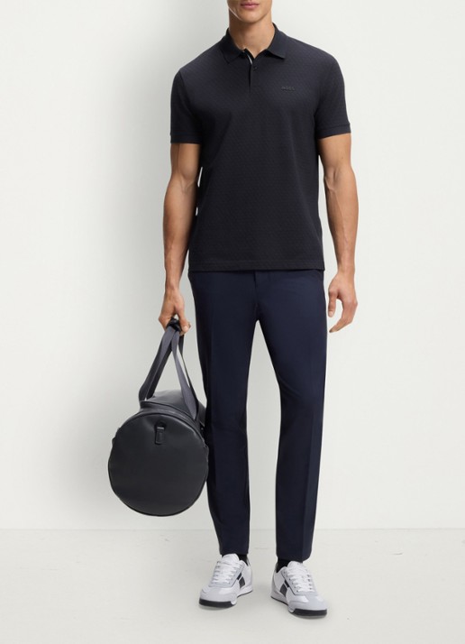 BOSS Regular fit polo met structuur  - voorkant 5 donkerblauw