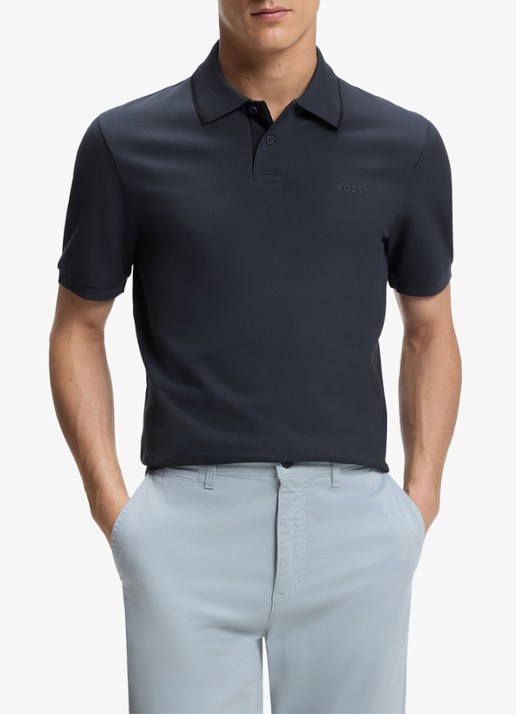 BOSS Regular fit polo van katoen - detail 3 donkerblauw