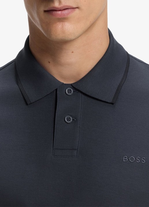 BOSS Regular fit polo van katoen - detail 4 donkerblauw