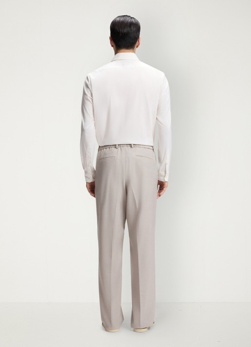 BOSS Relaxed fit broek van scheerwol - achterkant 3 beige