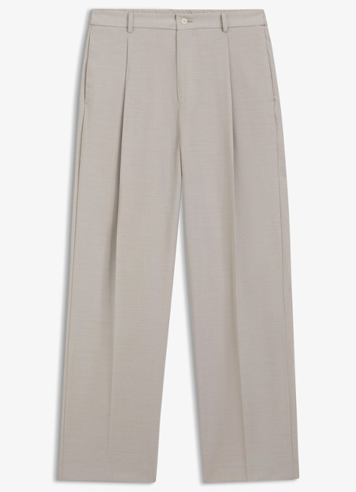 BOSS Relaxed fit broek van scheerwol - voorkant beige