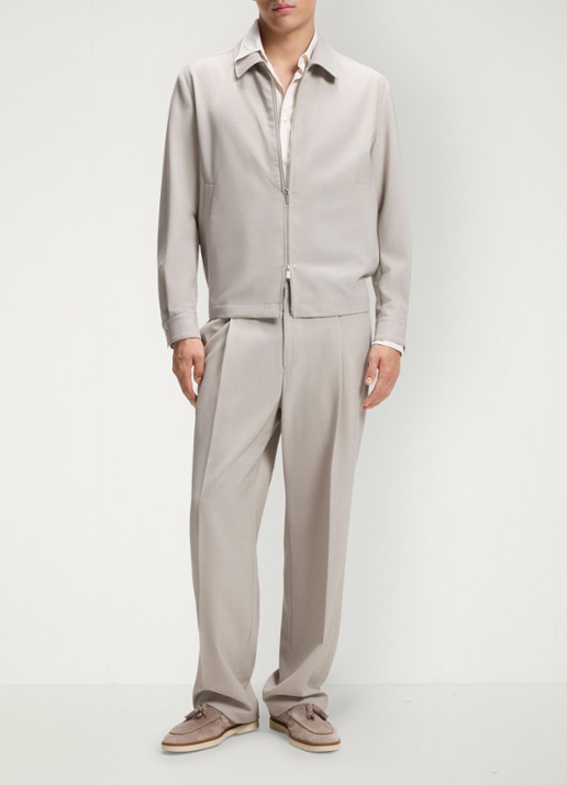 BOSS Relaxed fit broek van scheerwol - voorkant 2 beige