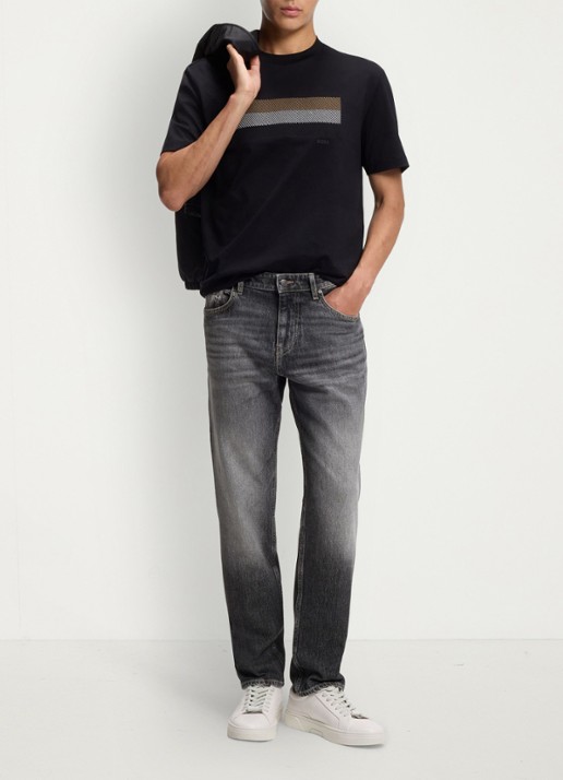 BOSS Relaxed fit jeans met steekzakken - voorkant 2 donkergrijs
