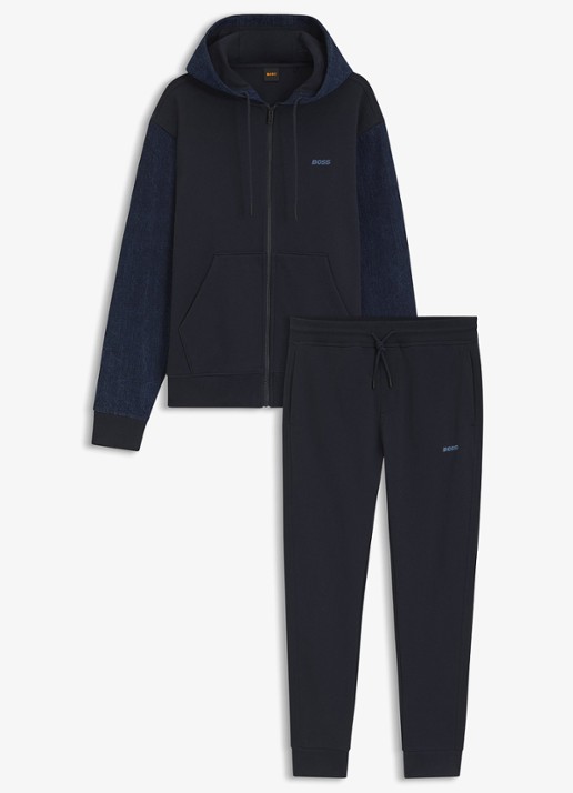 BOSS Relaxed fit trainingspak met logo - voorkant donkerblauw
