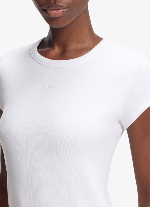 BOSS Ribgebreid T-shirt met logoborduring - detail 5 wit