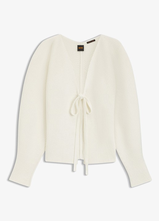 BOSS Ribgebreid vest met striksluiting - voorkant wit