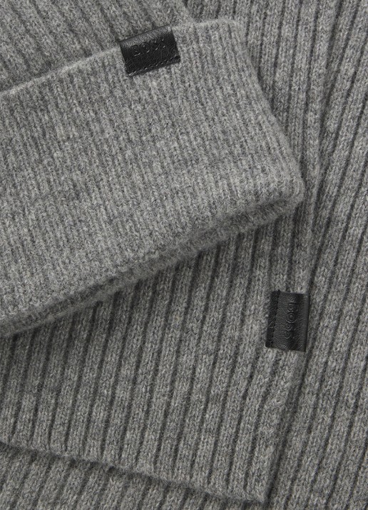 BOSS Ribgebreide muts en sjaal 180 x 30 cm met logo - detail 2 grijs