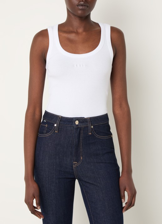 BOSS Ribgebreide tanktop met logoborduring - detail 4 wit