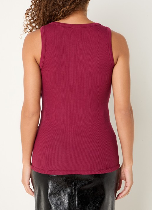 BOSS Ribgebreide tanktop met logoborduring - achterkant 2 bordeauxrood