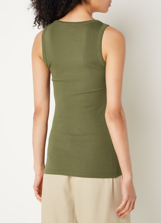 BOSS Ribgebreide tanktop met logoborduring - achterkant 3 olijfgroen